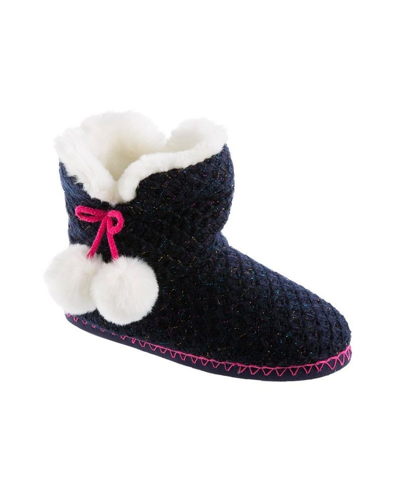 Women's Chunky Knit Boot Slipper Blue $15.33 Shoes