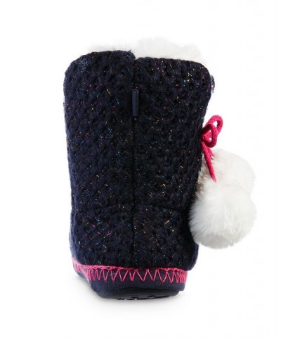 Women's Chunky Knit Boot Slipper Blue $15.33 Shoes