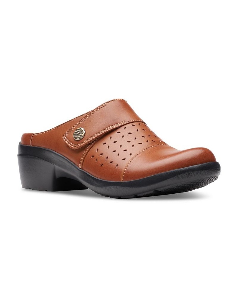 Women's Angie Maye Perfed Strapped Comfort Clogs Brown $44.10 Shoes