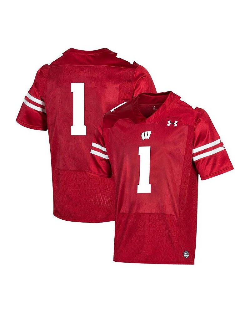 Men's 1 Red Wisconsin Badgers Premier Football Jersey $50.70 Jersey