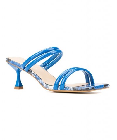 Women's Lanna Wide Width Heels Sandals Blue $32.11 Shoes