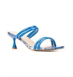 Women's Lanna Wide Width Heels Sandals Blue $32.11 Shoes