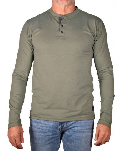 Men's Modern Fit Stretch Jersey Henley T-shirt Green $29.70 T-Shirts