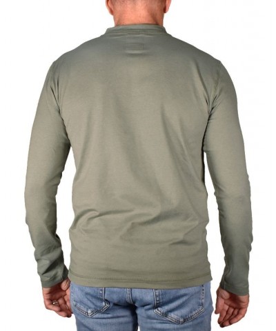 Men's Modern Fit Stretch Jersey Henley T-shirt Green $29.70 T-Shirts