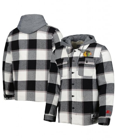 Men's Black Chicago Blackhawks Big Joe Lined Flannel Full-Zip Hoodie $70.50 Sweatshirt