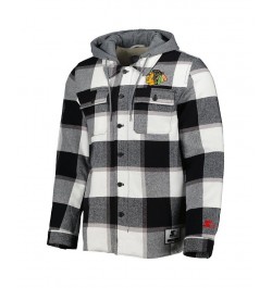 Men's Black Chicago Blackhawks Big Joe Lined Flannel Full-Zip Hoodie $70.50 Sweatshirt