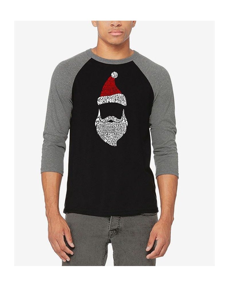 Men's Raglan Baseball Santa Claus Word Art T-shirt Gray, Black $22.50 T-Shirts