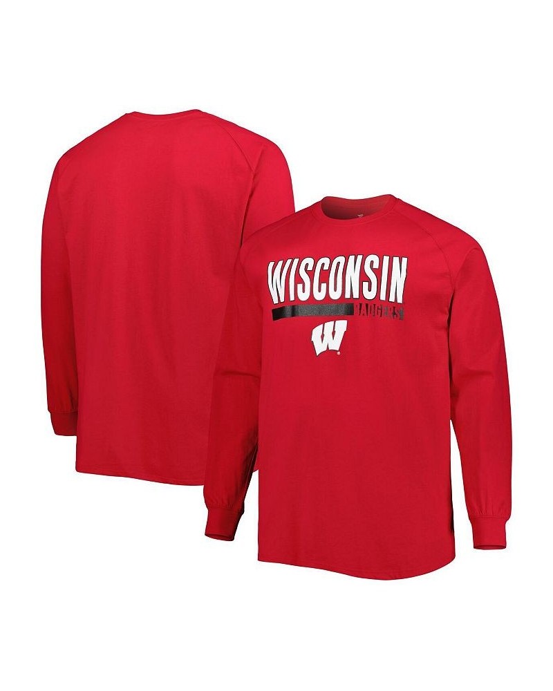 Men's Red Wisconsin Badgers Big and Tall Two-Hit Raglan Long Sleeve T-shirt $18.45 T-Shirts