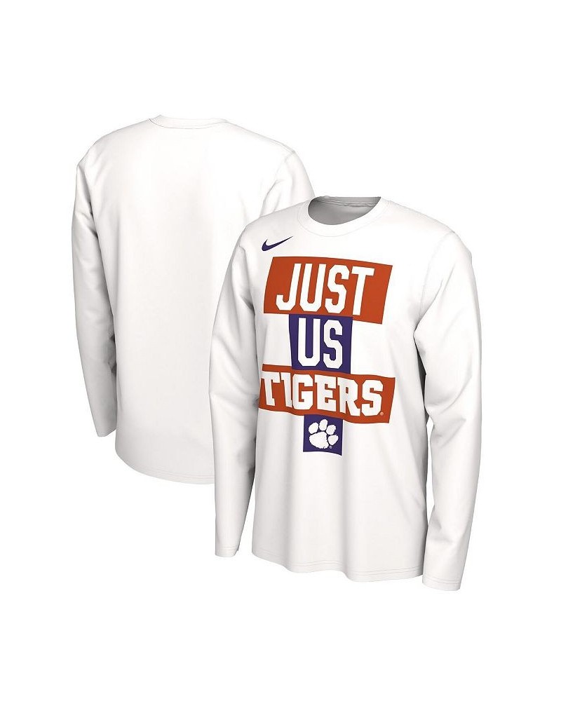 Men's White Clemson Tigers 2021 Postseason Basketball Just Us Bench Legend Long Sleeve T-shirt $21.99 T-Shirts