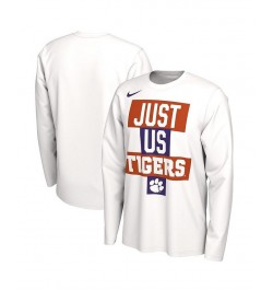 Men's White Clemson Tigers 2021 Postseason Basketball Just Us Bench Legend Long Sleeve T-shirt $21.99 T-Shirts