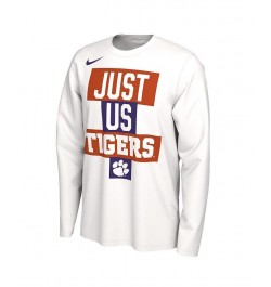 Men's White Clemson Tigers 2021 Postseason Basketball Just Us Bench Legend Long Sleeve T-shirt $21.99 T-Shirts