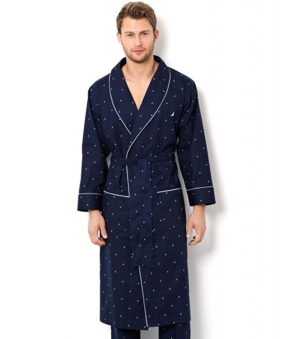 Men's Signature Light Weight J-Class Logo Woven Robe Blue $22.37 Pajama