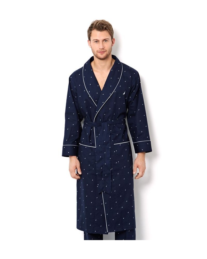 Men's Signature Light Weight J-Class Logo Woven Robe Blue $22.37 Pajama