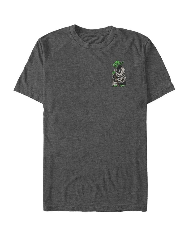 Star Wars Men's Yoda Staff Left Chest Short Sleeve T-Shirt Gray $16.10 T-Shirts