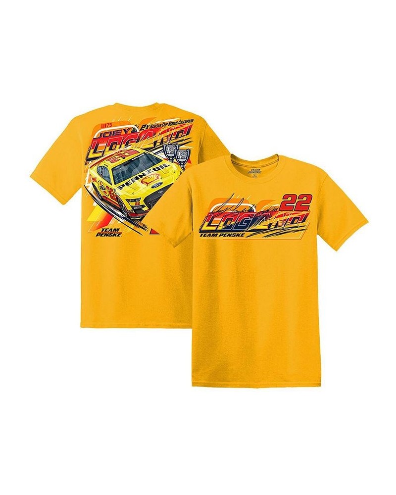 Men's Gold Joey Logano Car T-shirt $17.20 T-Shirts