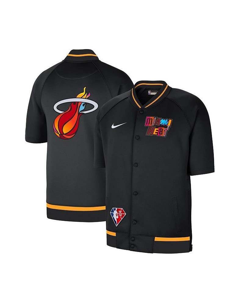 Men's Black, White Miami Heat 2021/22 City Edition Therma Flex Showtime Short Sleeve Full-Snap Bomber Jacket $37.95 Jackets