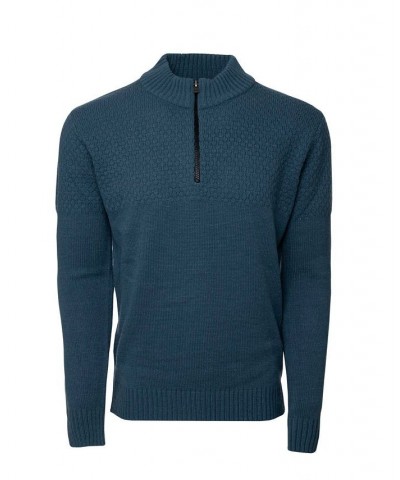 Men's Mock Neck Texture Quarter Zip Knitted Sweater Blue $31.98 Sweaters