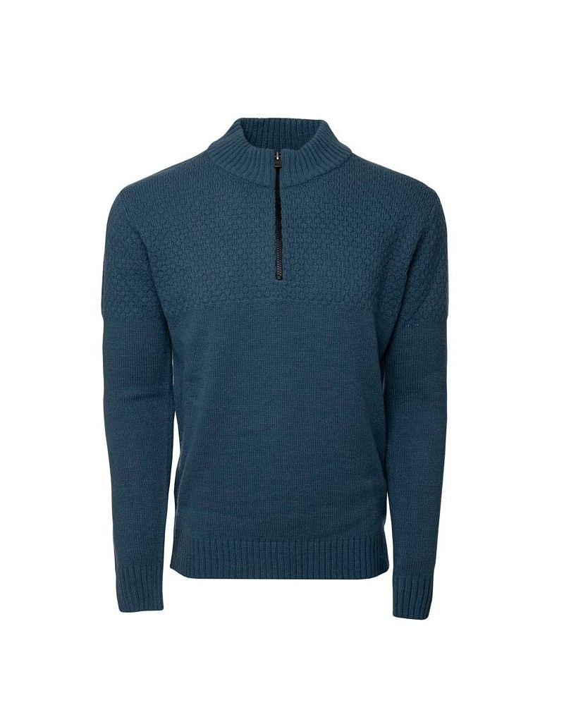 Men's Mock Neck Texture Quarter Zip Knitted Sweater Blue $31.98 Sweaters