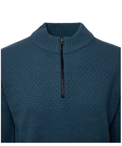 Men's Mock Neck Texture Quarter Zip Knitted Sweater Blue $31.98 Sweaters