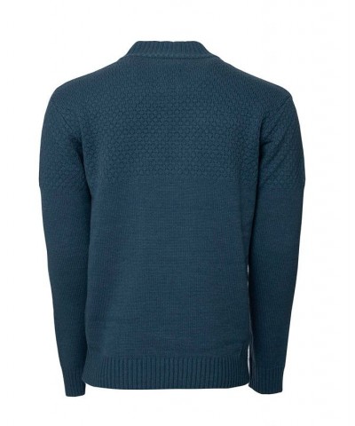 Men's Mock Neck Texture Quarter Zip Knitted Sweater Blue $31.98 Sweaters