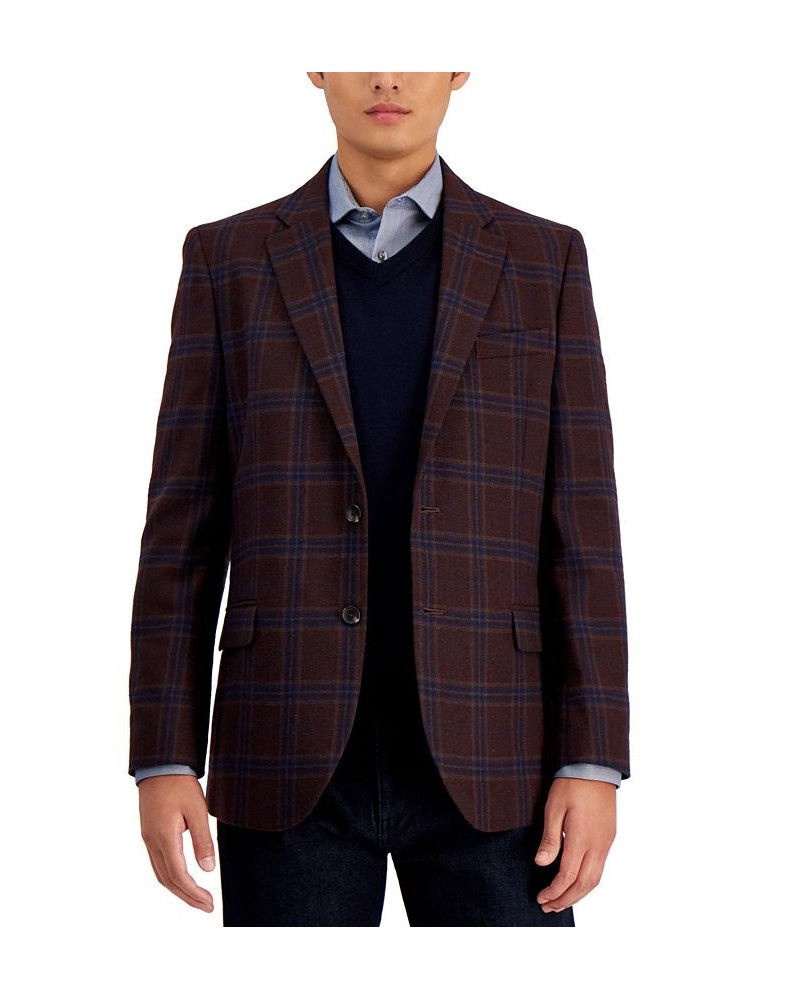 Men's Modern-Fit Plaid Tweed Sport Coat Red $39.68 Blazers