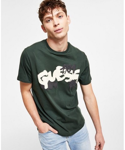 Men's Raised Graffiti Logo Print T-Shirt Green $24.72 T-Shirts