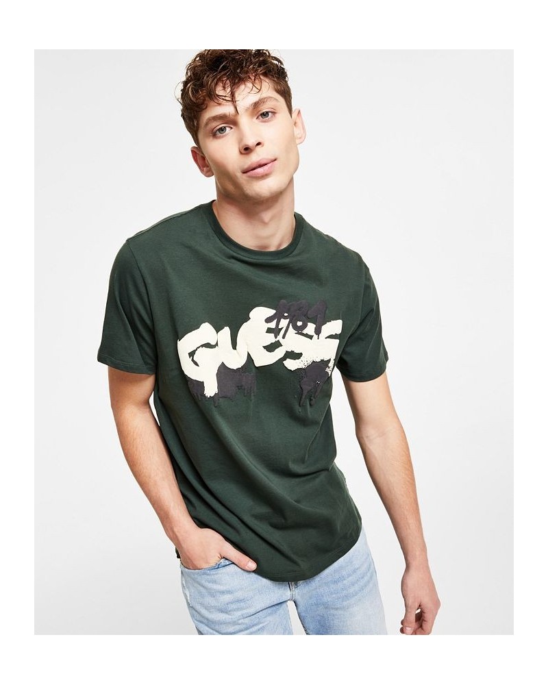 Men's Raised Graffiti Logo Print T-Shirt Green $24.72 T-Shirts