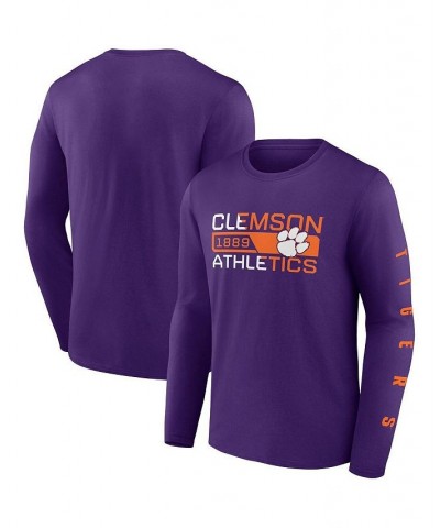 Men's Purple Clemson Tigers Broad Jump 2-Hit Long Sleeve T-shirt $19.03 T-Shirts