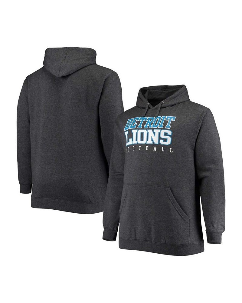 Men's Big and Tall Heathered Charcoal Detroit Lions Practice Pullover Hoodie $26.04 Sweatshirt