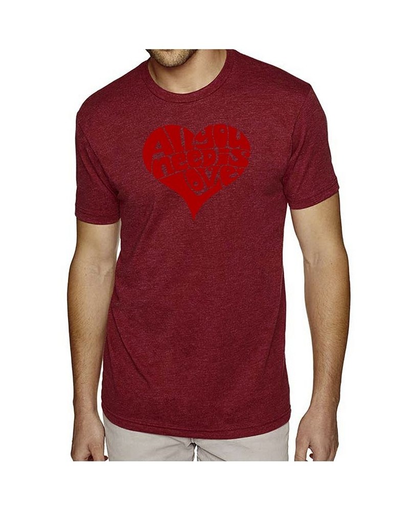 Men's Premium Word Art All You Need Is Love T-shirt Red $24.29 T-Shirts