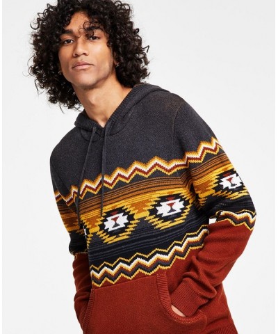 Men's Jacquard Hooded Sweater Gray $17.81 Sweaters