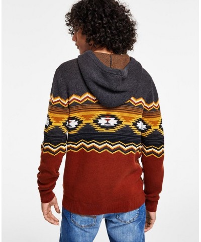 Men's Jacquard Hooded Sweater Gray $17.81 Sweaters