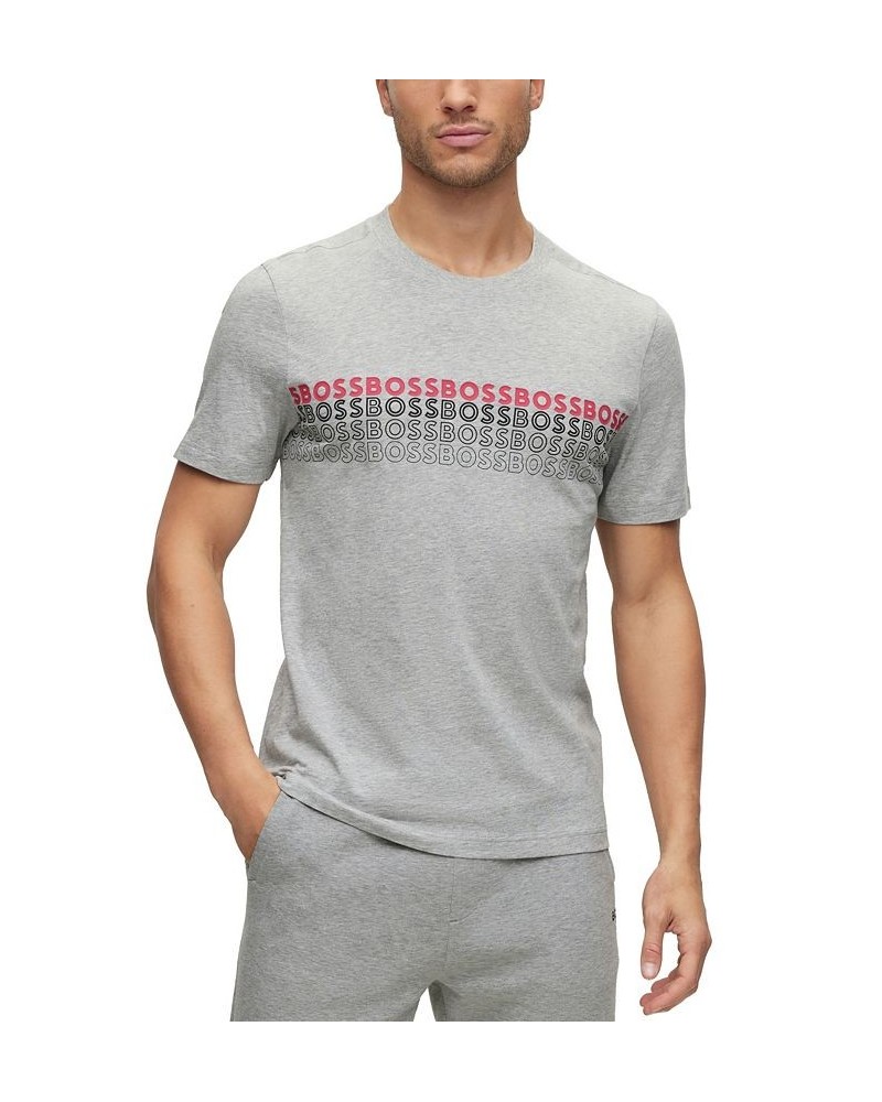 BOSS Men's Crew-neck T-shirt in Cotton with Multi-Coloured Logos Black $35.88 T-Shirts