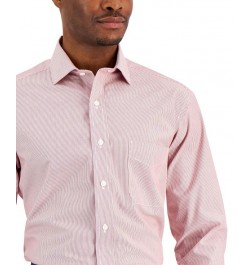 Men's Regular Fit Cotton Stripe Dress Shirt Red $13.76 Dress Shirts