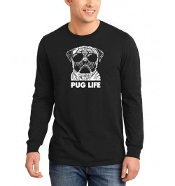 Men's Pug Life Word Art Long Sleeve T-shirt Black $16.40 T-Shirts