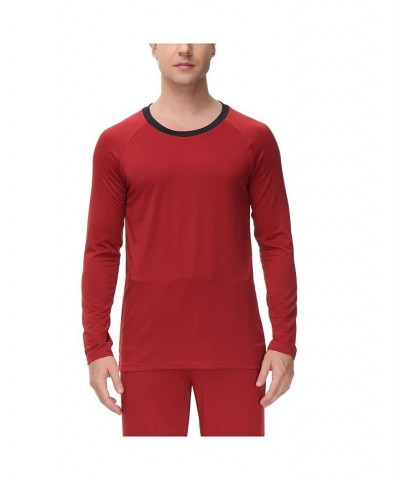 Men's Moisture-Wicking contrast Crewneck Lounge T-Shirt Red $12.99 Pajama