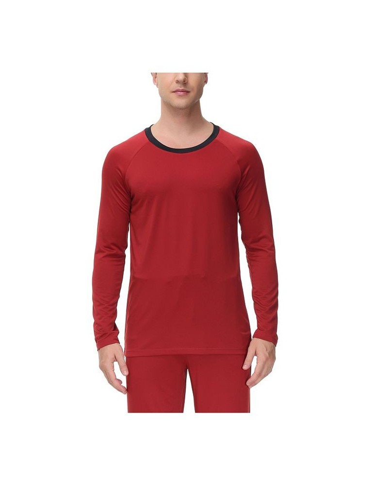 Men's Moisture-Wicking contrast Crewneck Lounge T-Shirt Red $12.99 Pajama