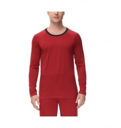 Men's Moisture-Wicking contrast Crewneck Lounge T-Shirt Red $12.99 Pajama