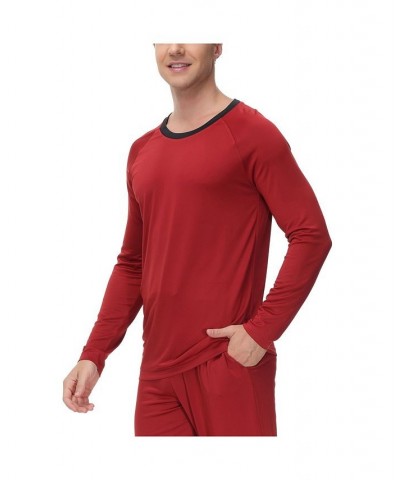 Men's Moisture-Wicking contrast Crewneck Lounge T-Shirt Red $12.99 Pajama