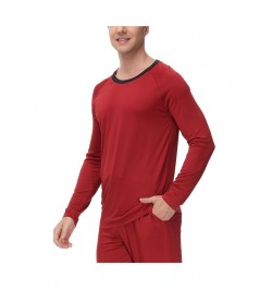 Men's Moisture-Wicking contrast Crewneck Lounge T-Shirt Red $12.99 Pajama