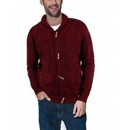 Men's Shawl Collar Cable Knit Cardigan Burgundy $32.99 Sweaters