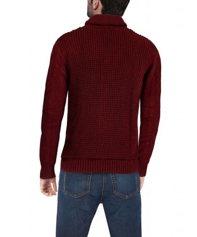 Men's Shawl Collar Cable Knit Cardigan Burgundy $32.99 Sweaters