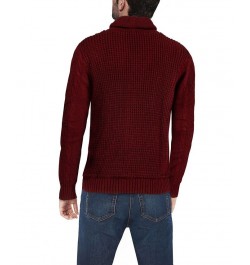 Men's Shawl Collar Cable Knit Cardigan Burgundy $32.99 Sweaters