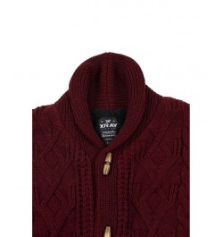 Men's Shawl Collar Cable Knit Cardigan Burgundy $32.99 Sweaters