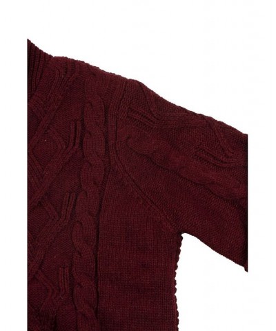 Men's Shawl Collar Cable Knit Cardigan Burgundy $32.99 Sweaters