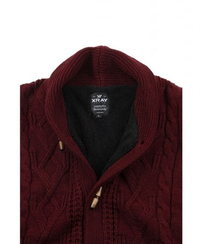 Men's Shawl Collar Cable Knit Cardigan Burgundy $32.99 Sweaters