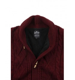 Men's Shawl Collar Cable Knit Cardigan Burgundy $32.99 Sweaters