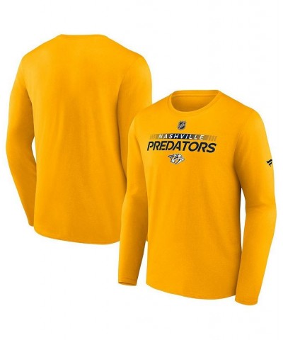 Men's Branded Gold Nashville Predators Authentic Pro Core Collection Prime Wordmark Long Sleeve T-Shirt $17.64 T-Shirts