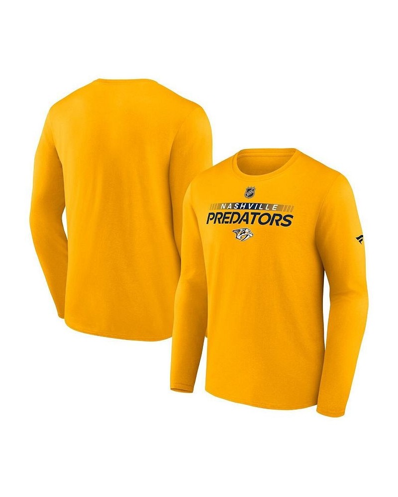 Men's Branded Gold Nashville Predators Authentic Pro Core Collection Prime Wordmark Long Sleeve T-Shirt $17.64 T-Shirts