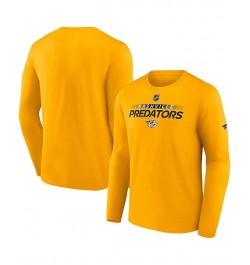 Men's Branded Gold Nashville Predators Authentic Pro Core Collection Prime Wordmark Long Sleeve T-Shirt $17.64 T-Shirts